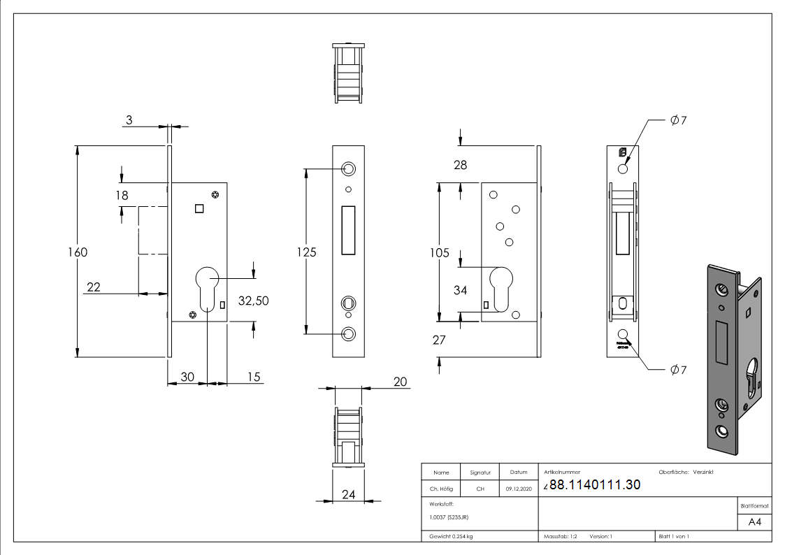 Rohrrahmen-Riegelschloss- Dornmass 30mm-88-1140111.30