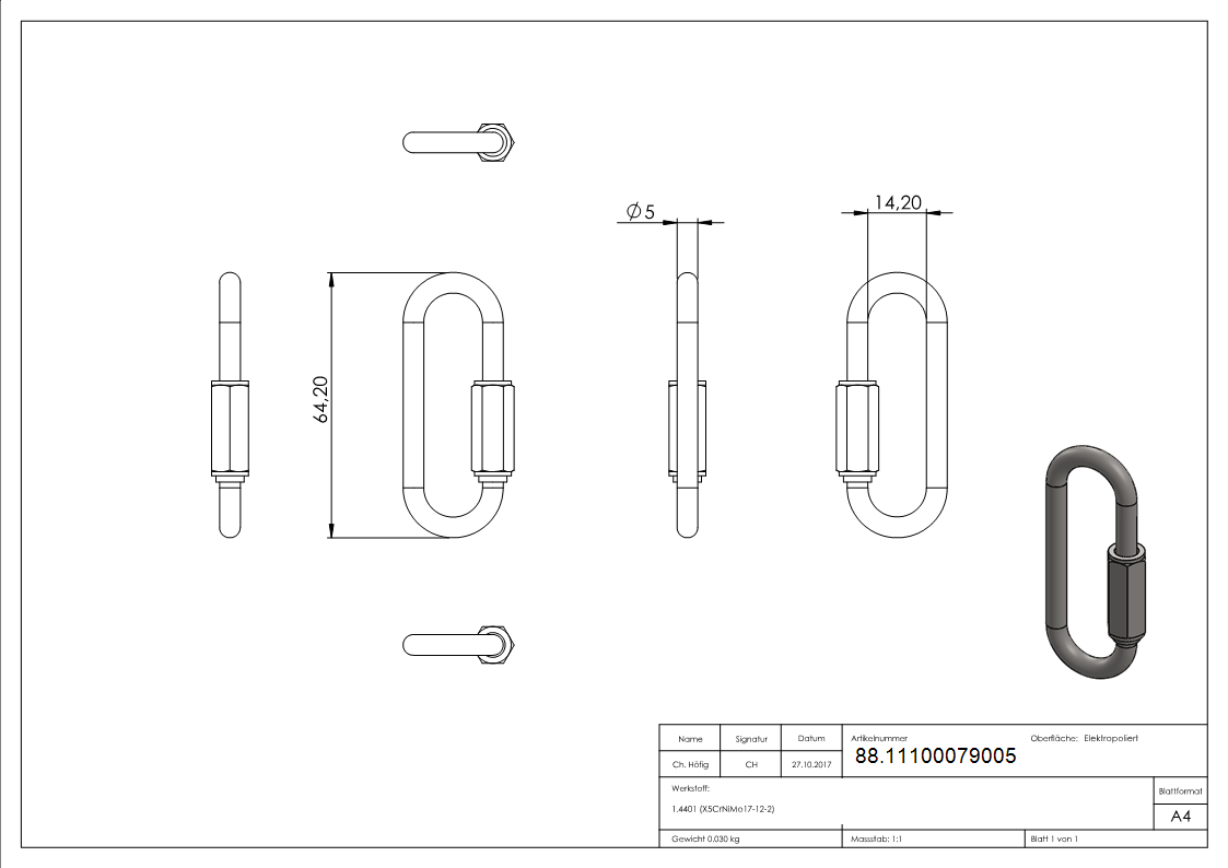 Schraubverbinder lang- 5mm- V4A-88.11100079005