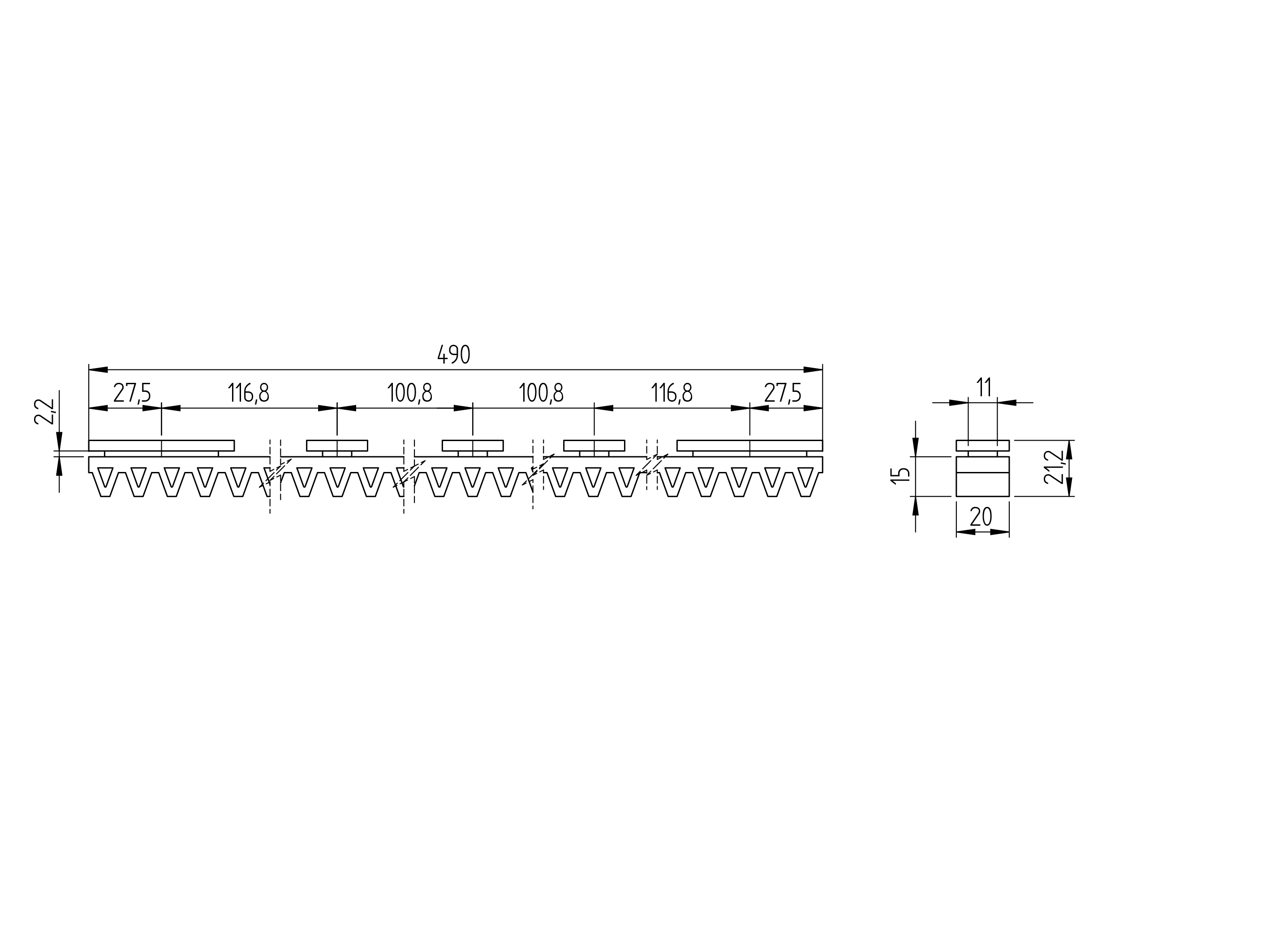 Zahnstange Kunststoff mit Stahlkern 16 x 20 mm L=500 mm Modul 4 fuer Schiebetore-89-11H01PVCAL-A.4