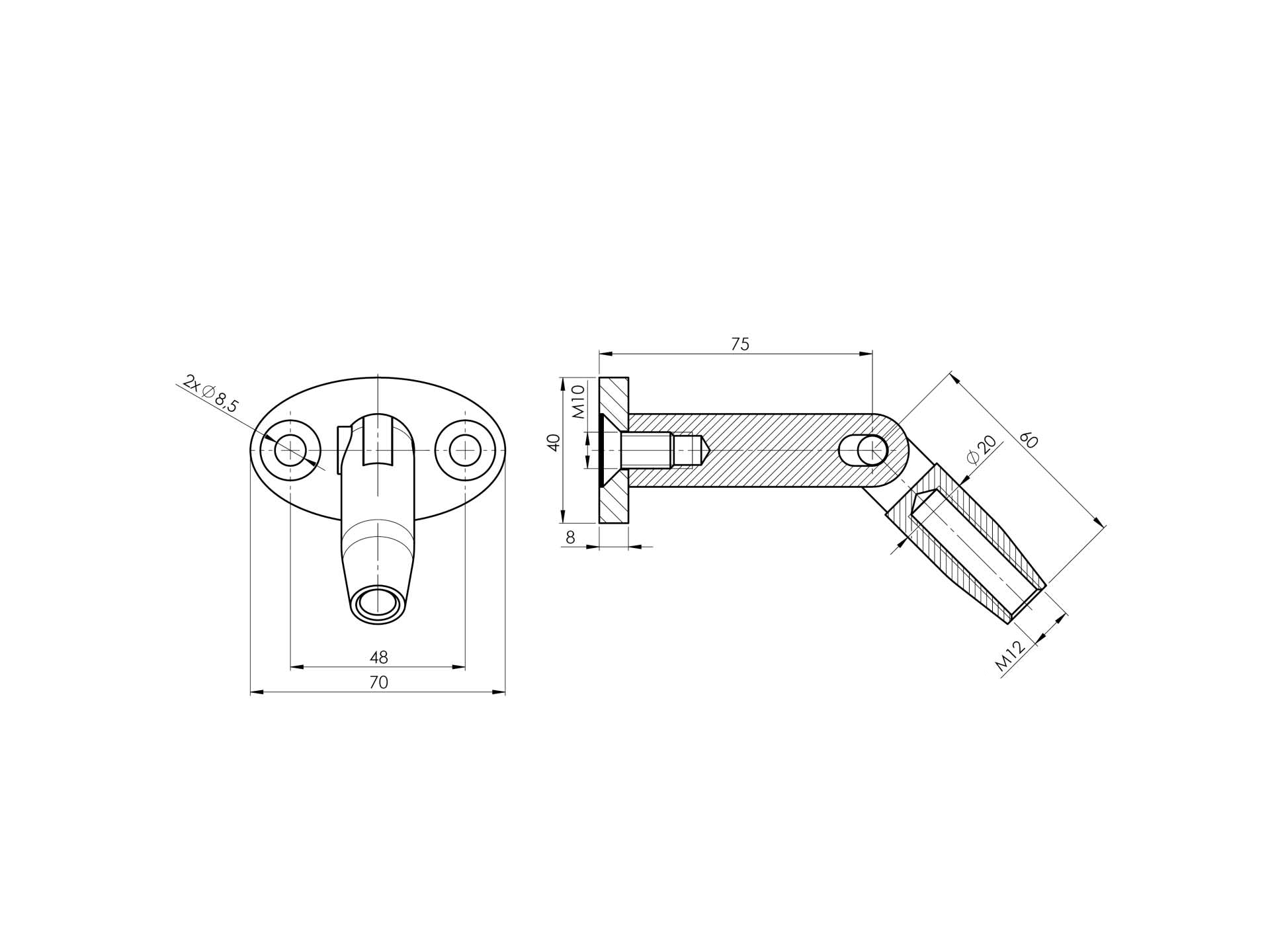 Vordachhalterung Edelstahl AISI 316 PR70x40 verstellbar-89-11A14PR70X40M12-A.4