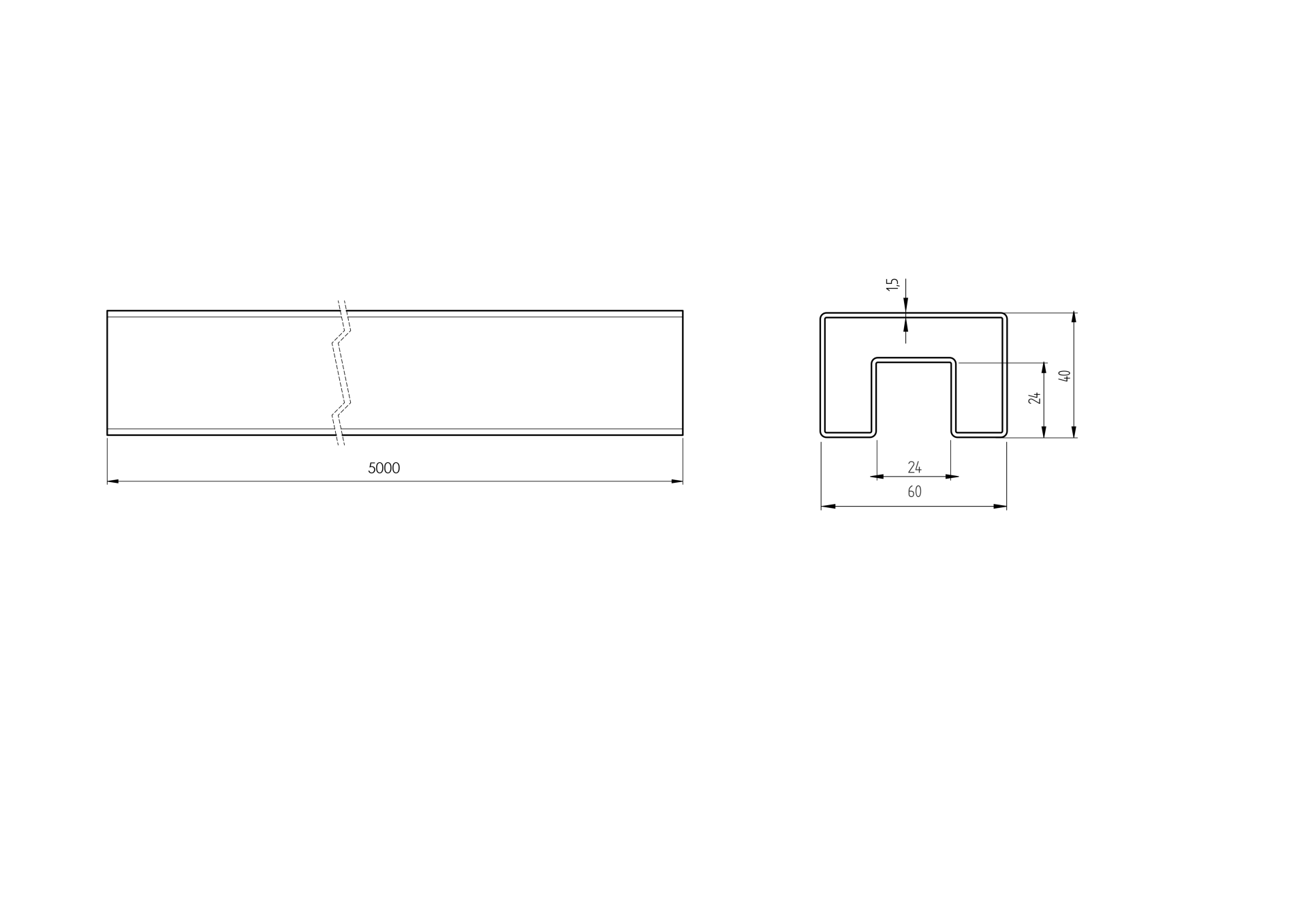 Nutrohr Edelstahl V2A 60 x 40 mm fuer Glas mit LED-Kanal L=5000 mm-89-11A6920640-A.4