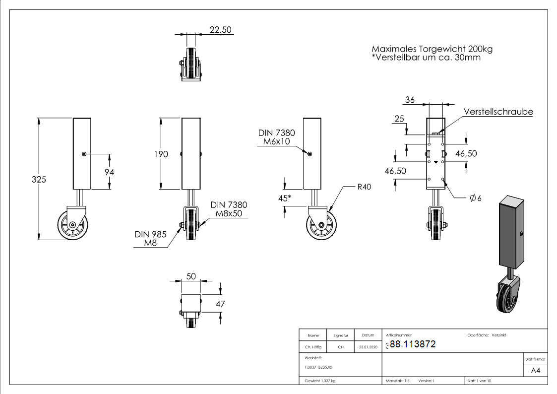 Torrolle als Unterstuetzung fuer schwere Tore - Steif-88.113872