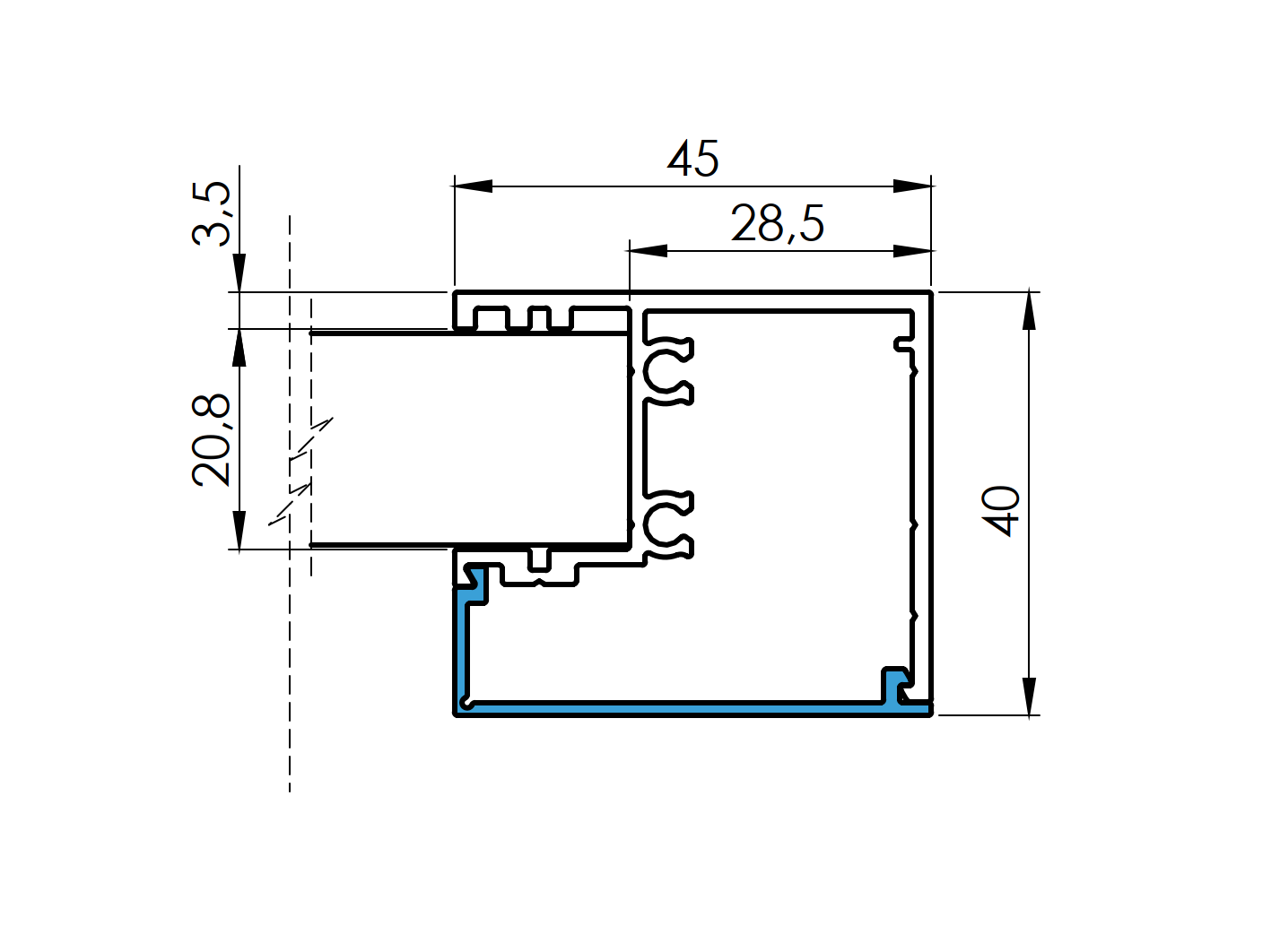 Abdeckleiste Aluminium 45 x 14 mm fuer Paneelfuellung 1-8 mm Natur 6000 mm-89-11FGAF45X146000N-A.4