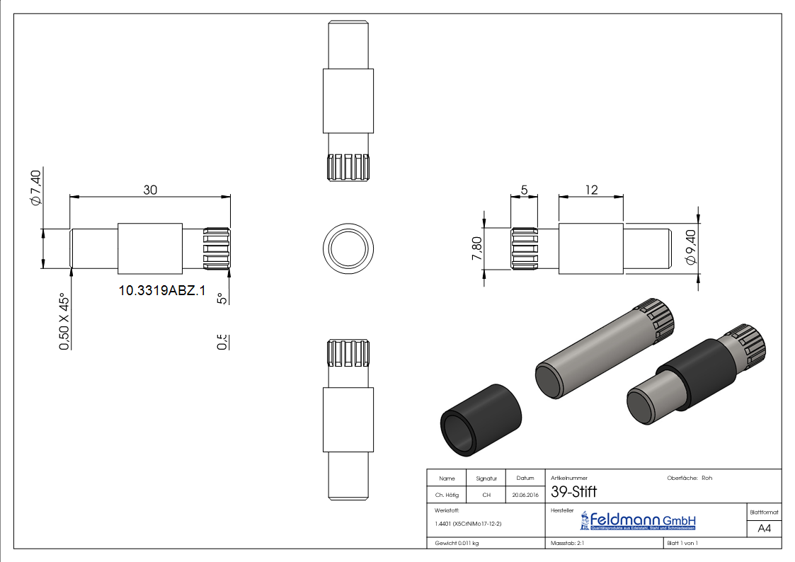 1 Sicherungsstift zu Glasklemme 60x70x45 mm AbZ V4A-10-3319ABZ.1