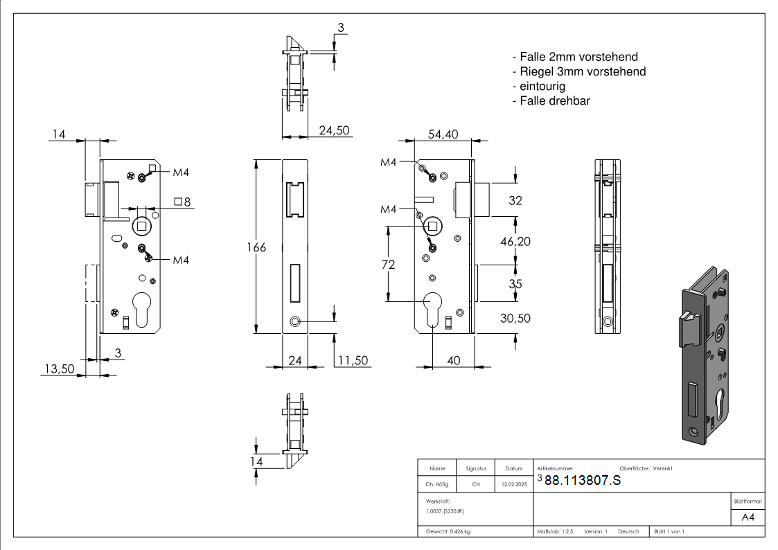 Rohrrahmenschloss AMF Schloss verz- - AMF Artikel- 14241-88-113807.S