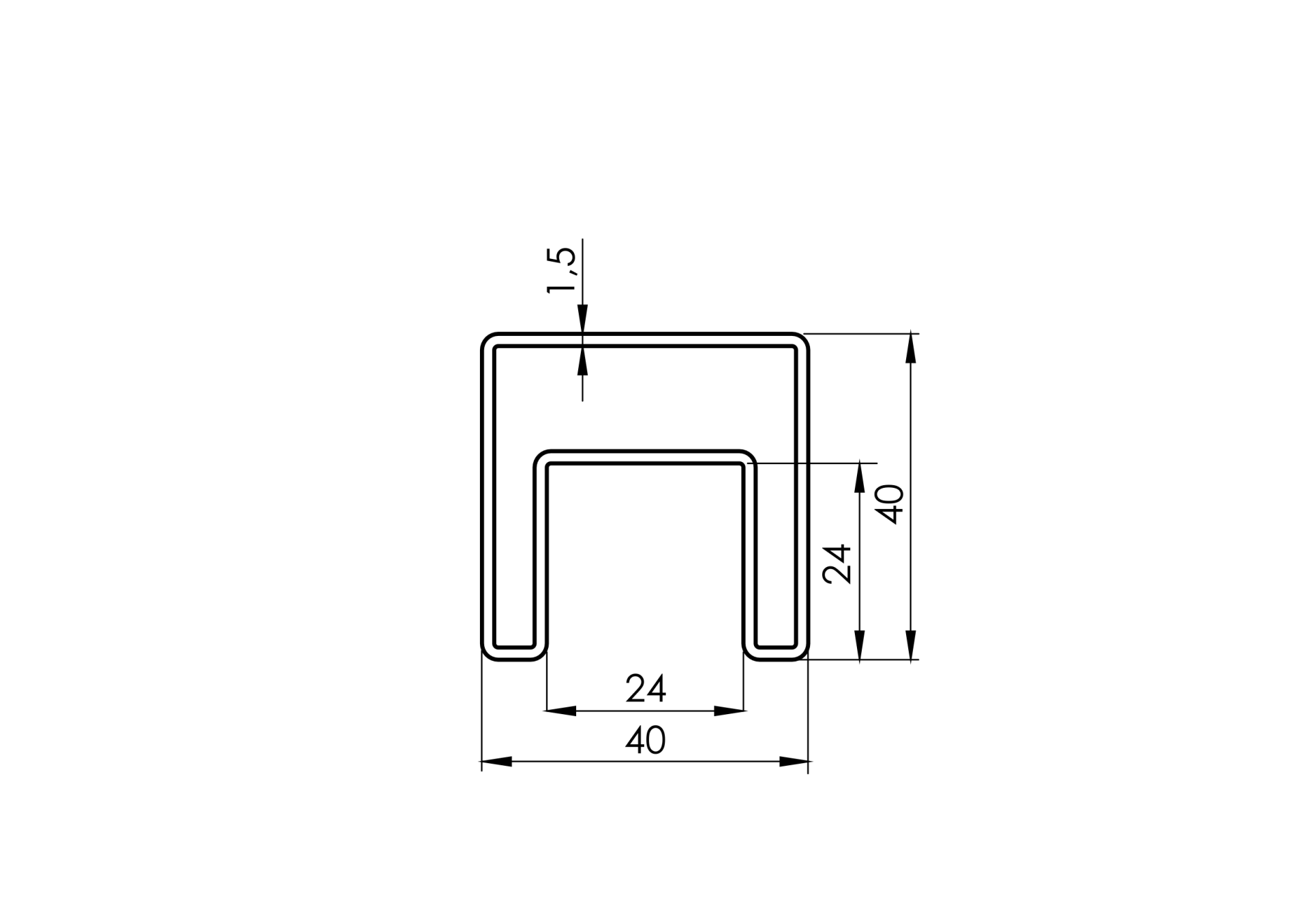 U-Profil Handlauf Edelstahl V2A 40x40x1-5 mm fuer LED L=5000 mm-89-11A6920040-A.4