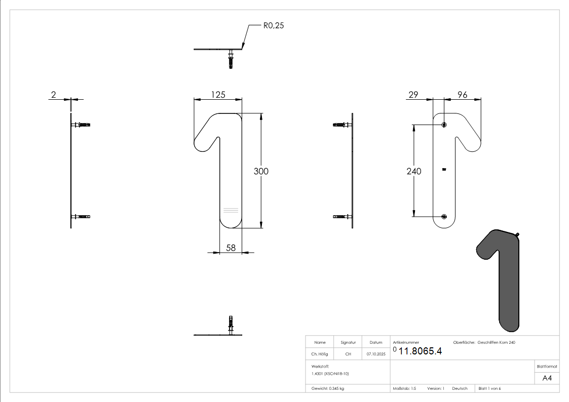 Hausnummer 1 - gross - Masse- 200 mm x 300 mm - V2A-11-8065.4