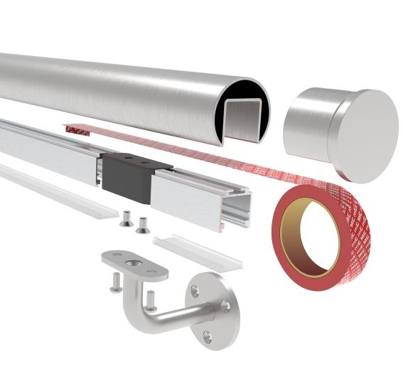 LED Handlaufprofil Aluminium 23 x 24 x 5000 mm roh inkl- Abdeckung-89.AL23X245000LEDSET