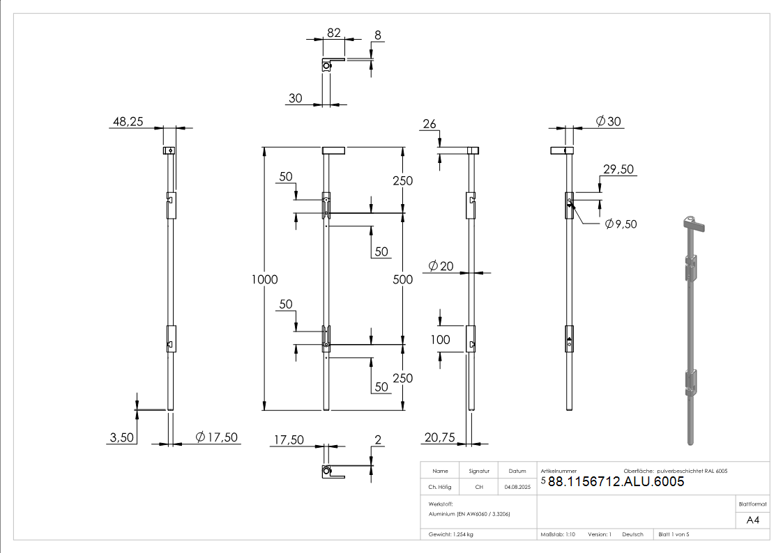 Bodenriegel XL mit zwei Befestigungen- Laenge 1000mm- zum Anschrauben- RAL 6005 moos gruen-88-1156712-ALU.6005