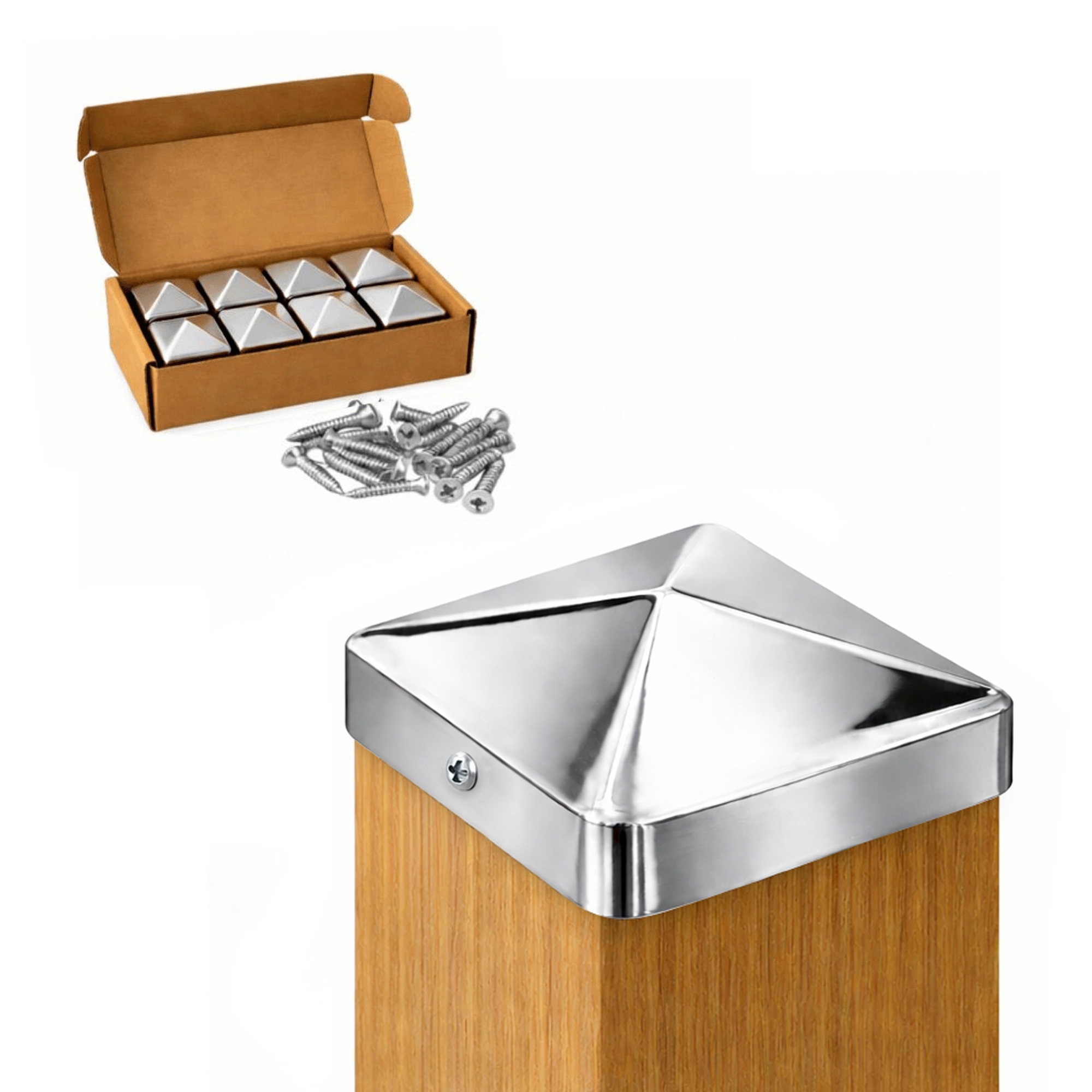 Pfostenkappe 90x90 mm Edelstahl V2A glaenzend poliert – 10er Set inkl. Schrauben-60220-90-012