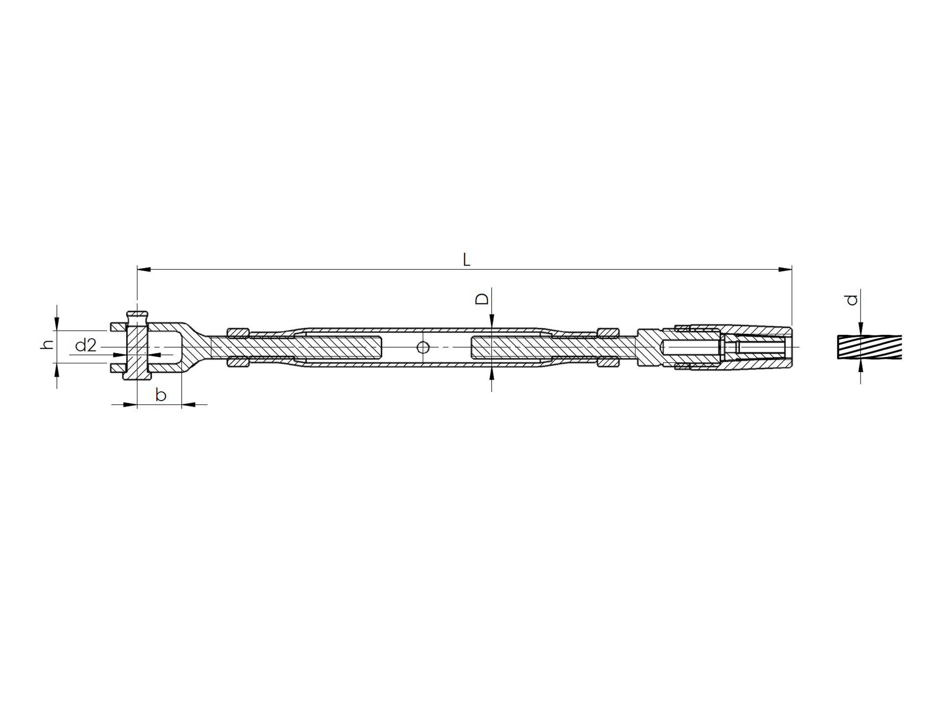 Wantenspanner Edelstahl AISI 316 L 200-270 mm fuer Kabel Ø 5 mm Gabel Seilhalter-89-11A147250005-A.4