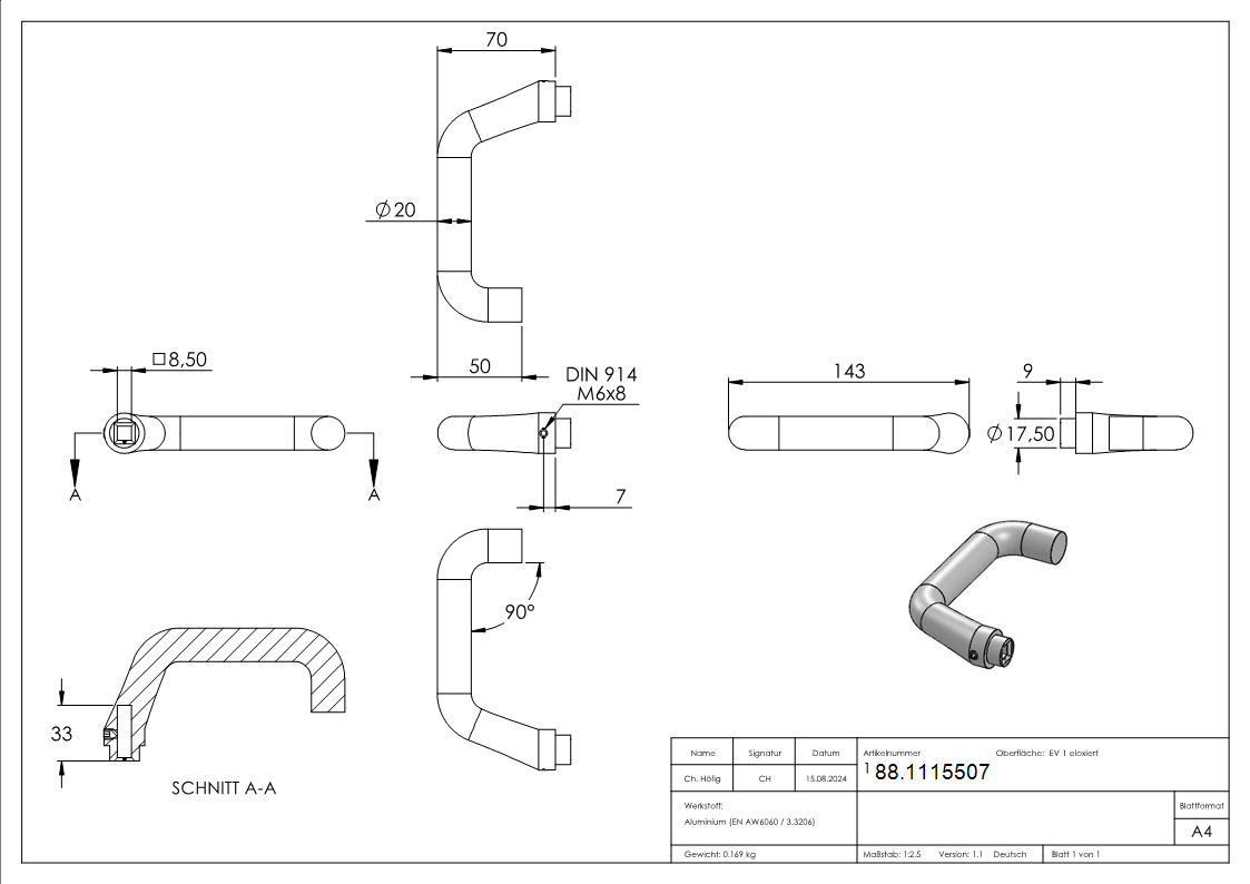 Tuerdruecker Aluminium einzeln-88.1115507