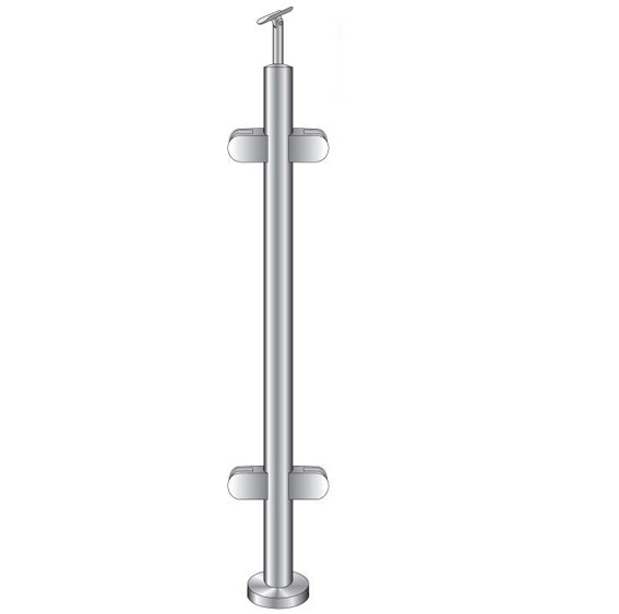 Glasgelaenderpfosten V2A Ø 42-4 mm 1100 mm geschliffen Glashalter Topmontage-14-0046RG-A.4