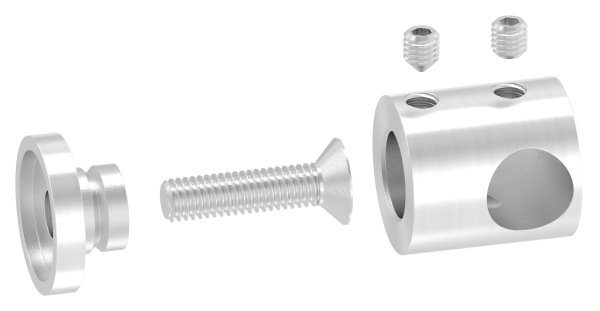 Querstabhalter V2A Edelstahl – Anschluss FLACH passend fuer Rundstaebe 12 mm mit Sackloch Abschluss rechts inkl- Schrauben-11-1035.4