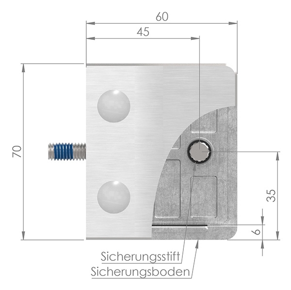 Glasklemme 60x70x45 mm AbZ fuer Anschluss flach V2A-10-3300ABZ.4