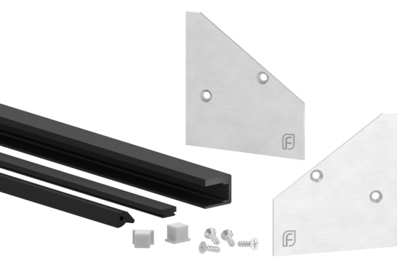 Vordach Montage-Set Edelstahl Aluminium EPDM fuer Glas 17-52 mm L = 2005 mm eleganza canopy-88-11VDE-GU-2000.17