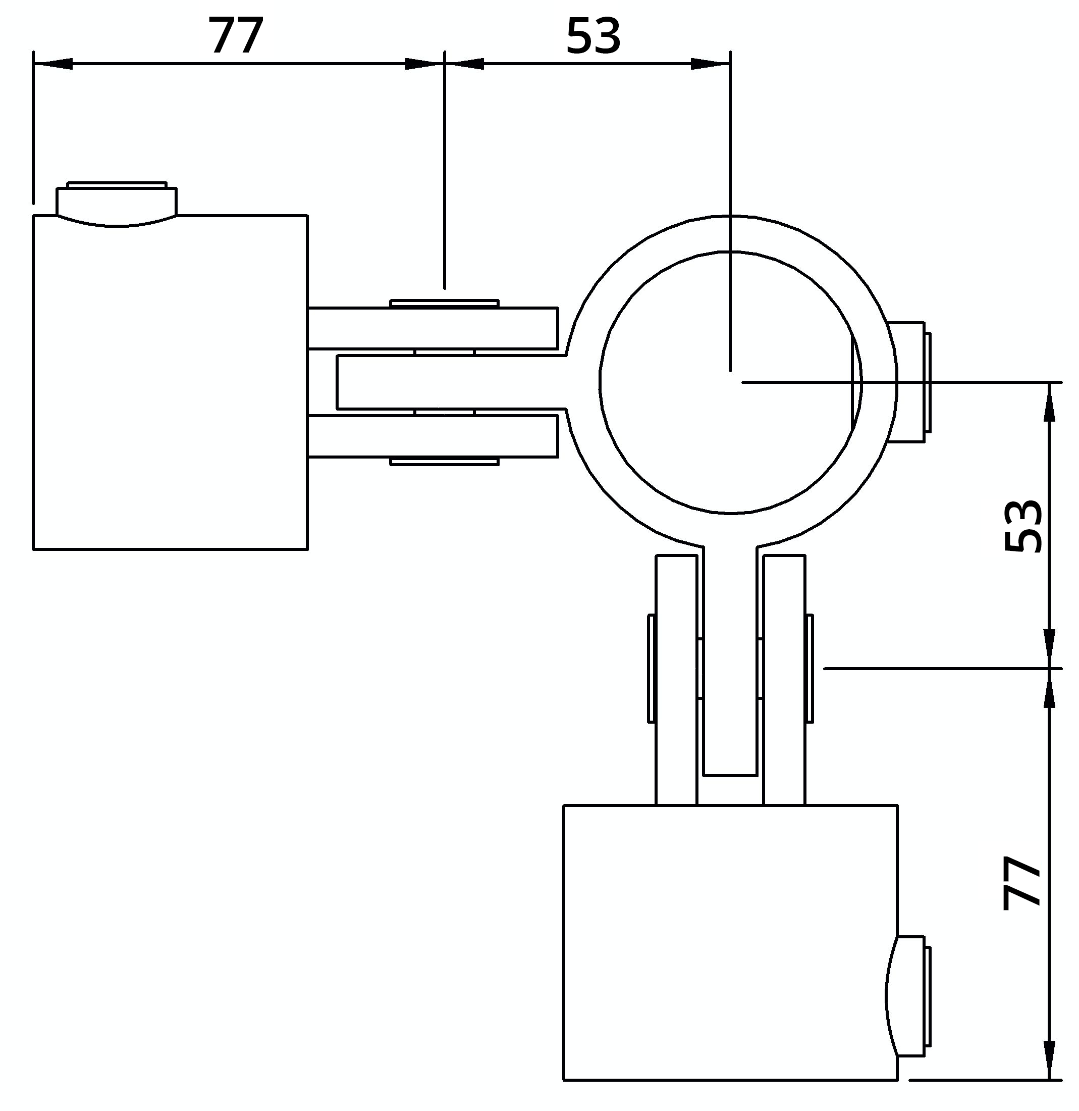 Rohrverbinder Gelenkstueck doppelt 90° Ø 48-3 mm -1 1-2- - Temperguss verzinkt - 168D48-168D48