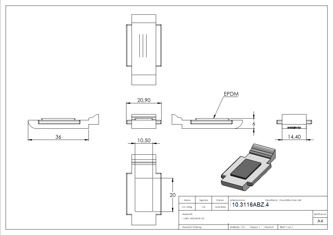 1 Sicherungsboden zu Glasklemme 52x52x32-5 mm AbZ V2A-10-3116ABZ.4