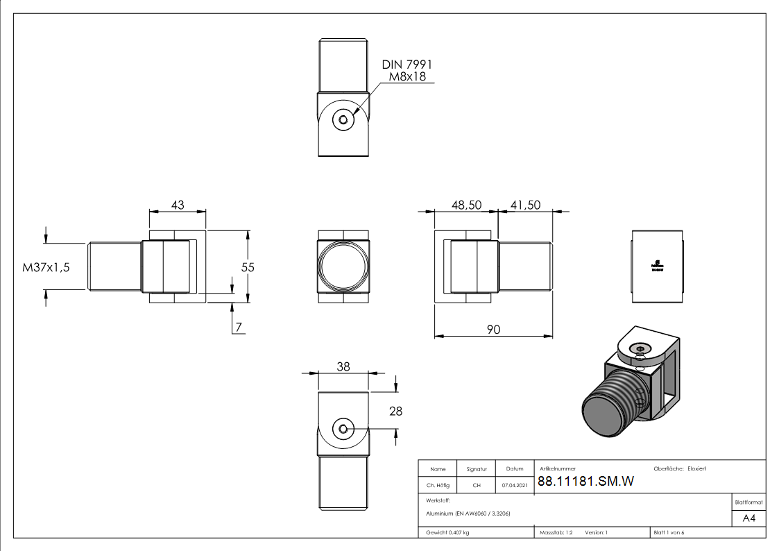 Torband ohne selbstschliess- Funktion schweissbar aus Aluminium ARTIKEL - SM W-Anschweissversion-88-11181-SM.W