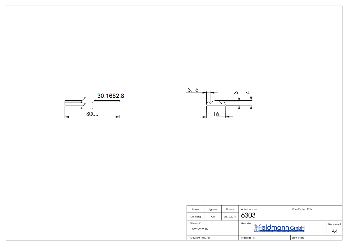 Bundmaterial - Material- 16x4 mm - Laenge- 3000 mm - Stahl S235JR- roh-30-1682.8