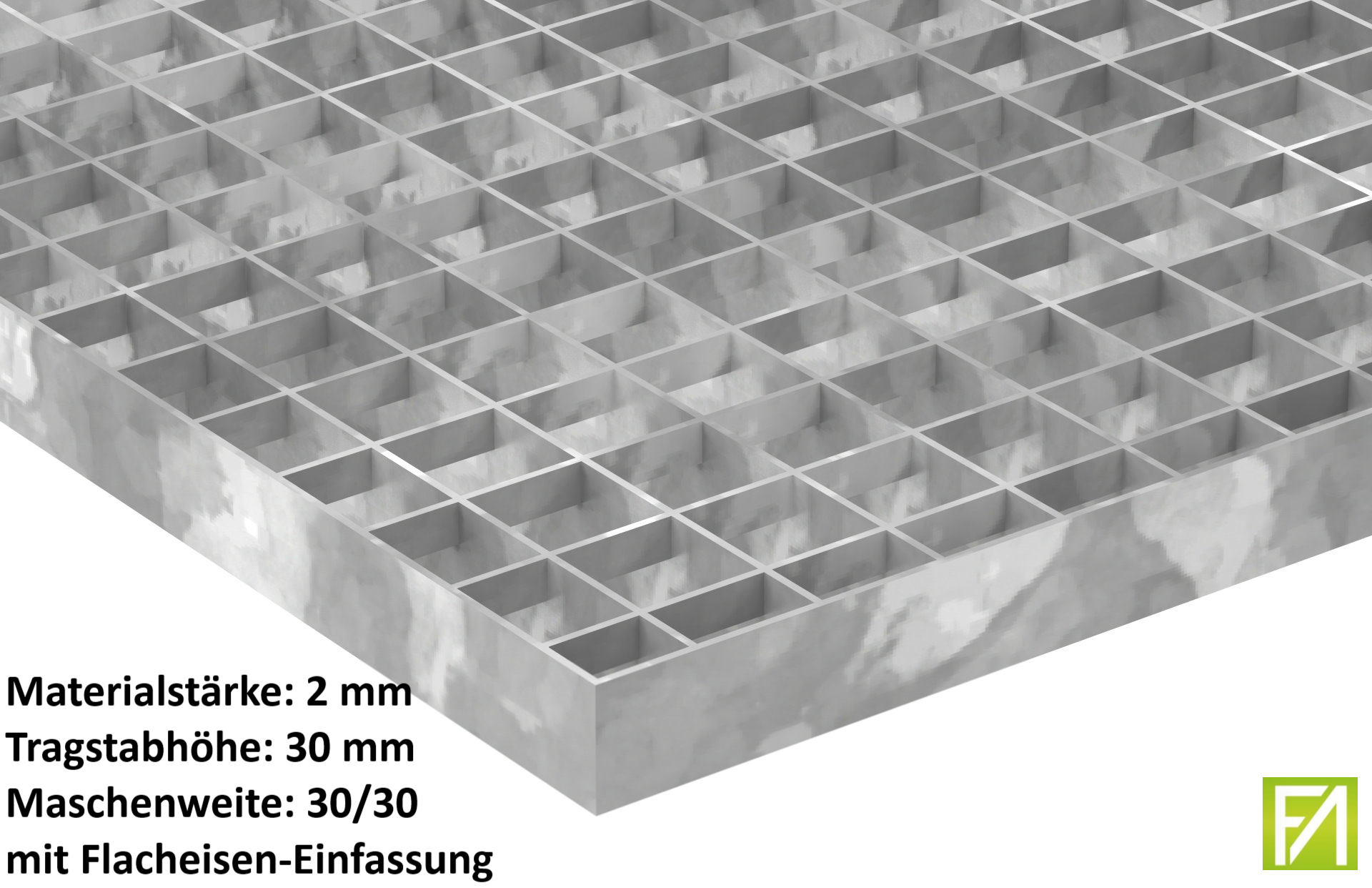 Industrie-Gitterrost - Masse- 600x1000x30 mm; MW 30-30 mm; 30-2 mm - S235JR -St37-2- im Vollbad feuerverzinkt-21-6010030302.7