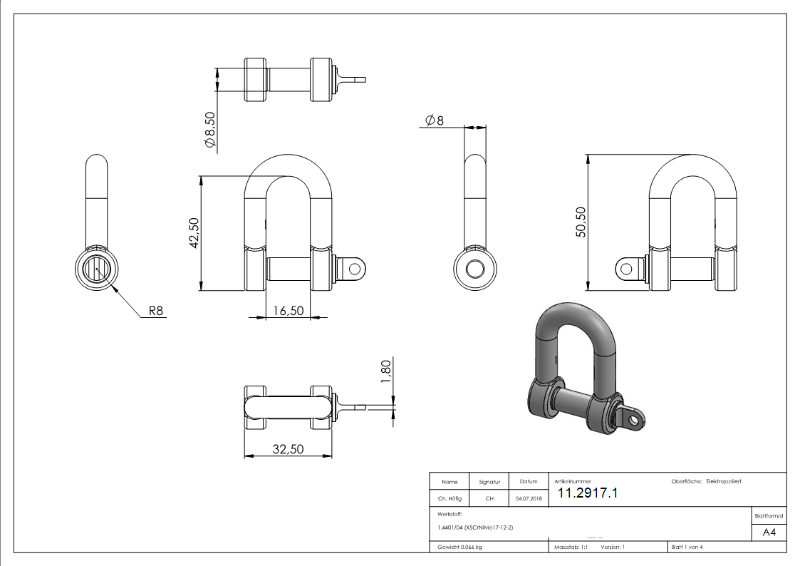 Schaekel - fuer Seil Ø- 8 mm - V4A-11-2917.1