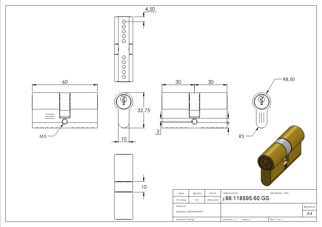 Profilzylinder- Laenge 60mmm- gleichschliessend-88-118595-60.GS