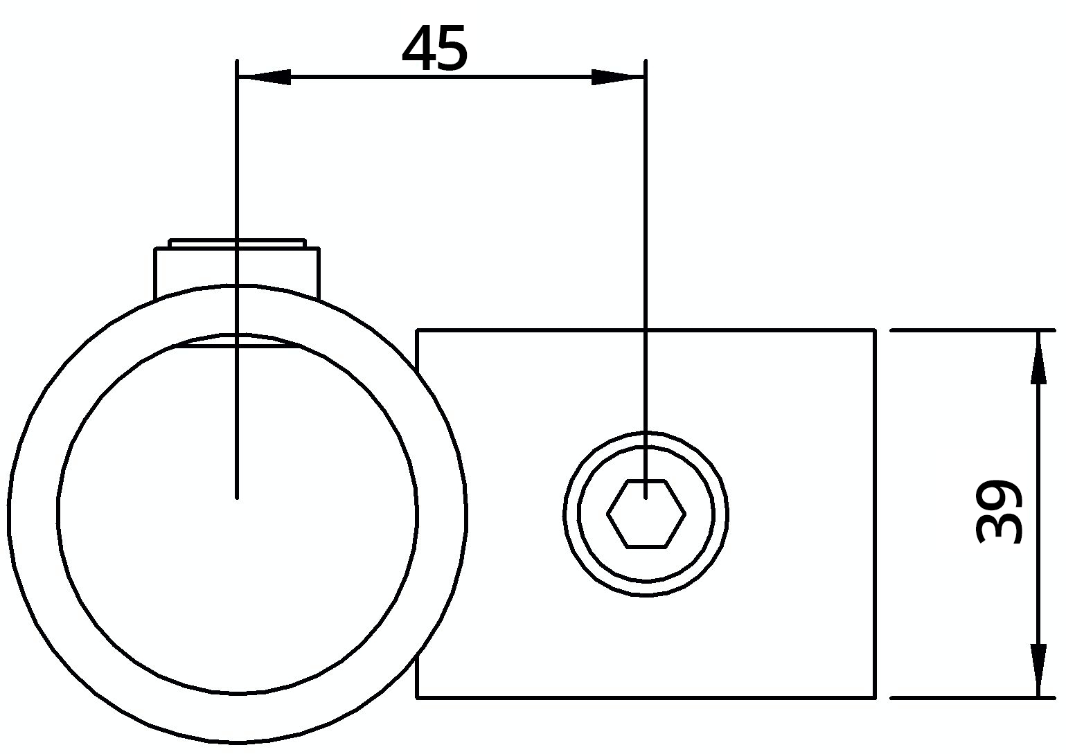 Rohrverbinder - Kreuzstueck vorgesetzt 90° reduziert - 161C42-B34 - 42-4 mm; 33-7 mm - 1 1-4-; 1- - Feuerverzinkt u. Elektrogalvanisiert-161C42-B34