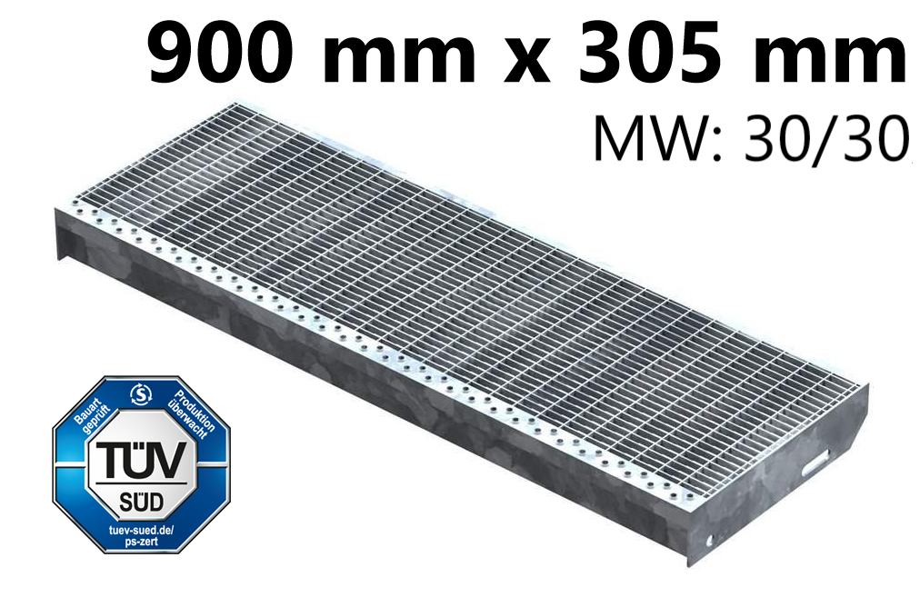 Gitterroststufe Treppenstufe Masse- 900x305 mm 30-30 mm S235JR -St37-2- im Vollbad feuerverzinkt-40-903030.7