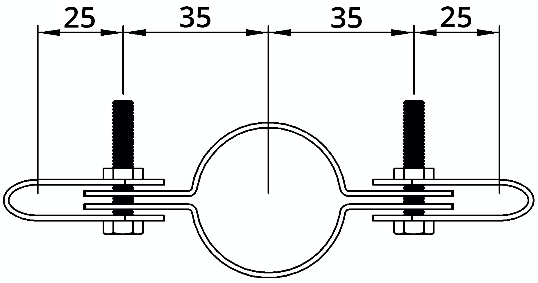 Rohrverbinder - Gitterhalter doppelt - 171D48 - 48-3 mm - 1 1-2- - Feuerverzinkt u. Elektrogalvanisiert-171D48