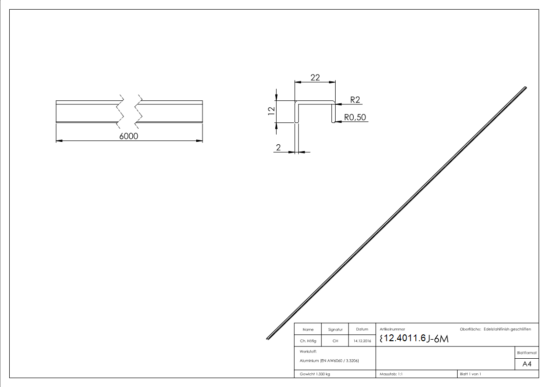 Kantenschutz - Masse- 22x12x2 mm - Laenge- 6000 mm - Aluminium elox- E4-EV1-12-4011.6