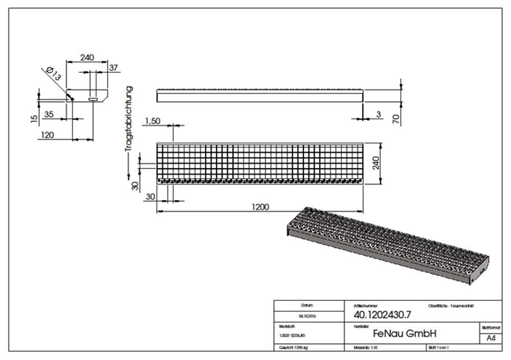 Gitterroststufe Treppenstufe Masse- 1200x240 mm 30-30 mm S235JR -St37-2- im Vollbad feuerverzinkt-40-1202430.7