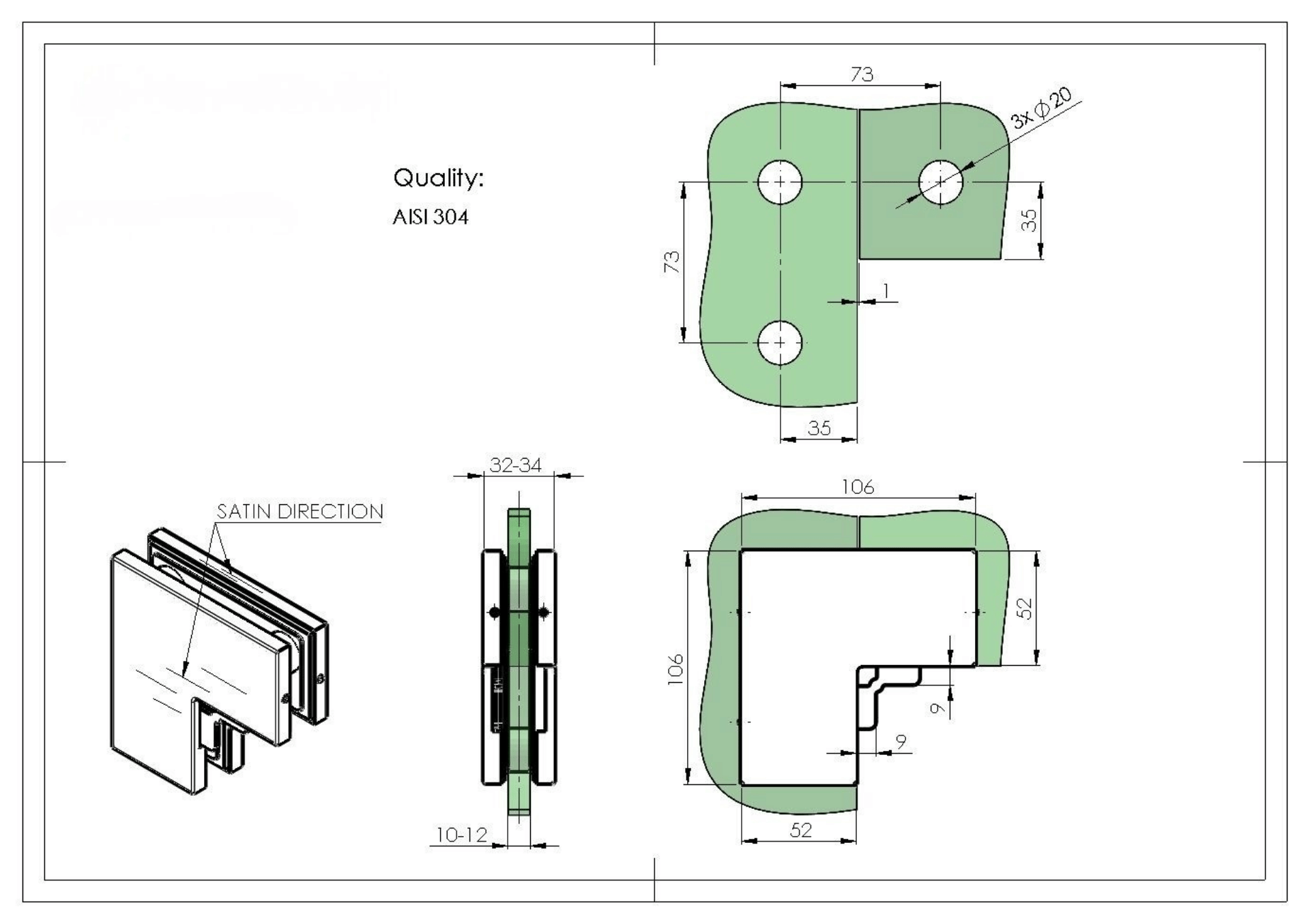 Edelstahl Patchverbinder fuer Glas 10-12mm mit Bohrung- geschliffen-89-11GS304ZP809S-A.4