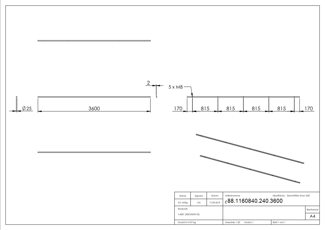 Laufschiene fuer Glasschiebetueren- Laenge 3600mm-88-1160840-240.3600