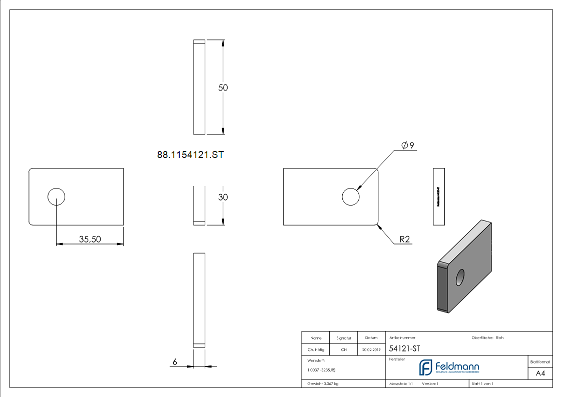 Anschweisslasche eckig 50x30x6mm-88-1154121.ST