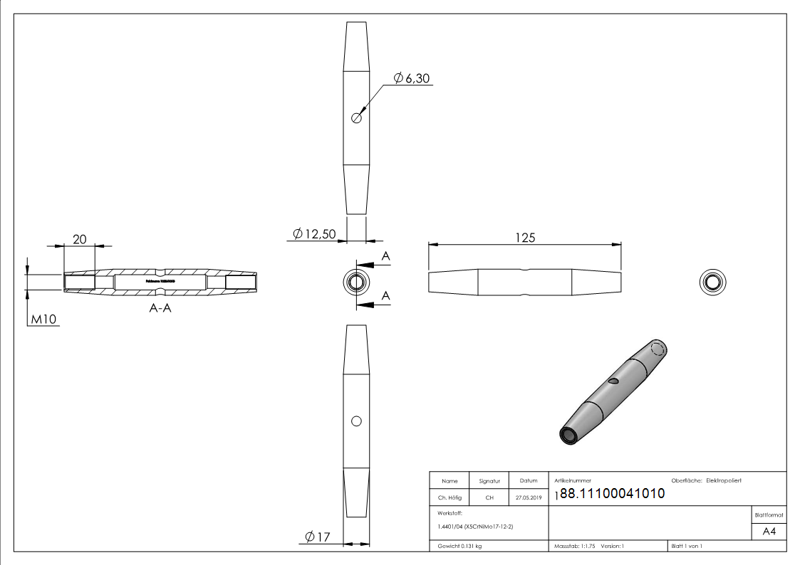 Wantenspanner Edelstahl V4A M10 mit Links- und Rechtsgewinde-88.11100041010