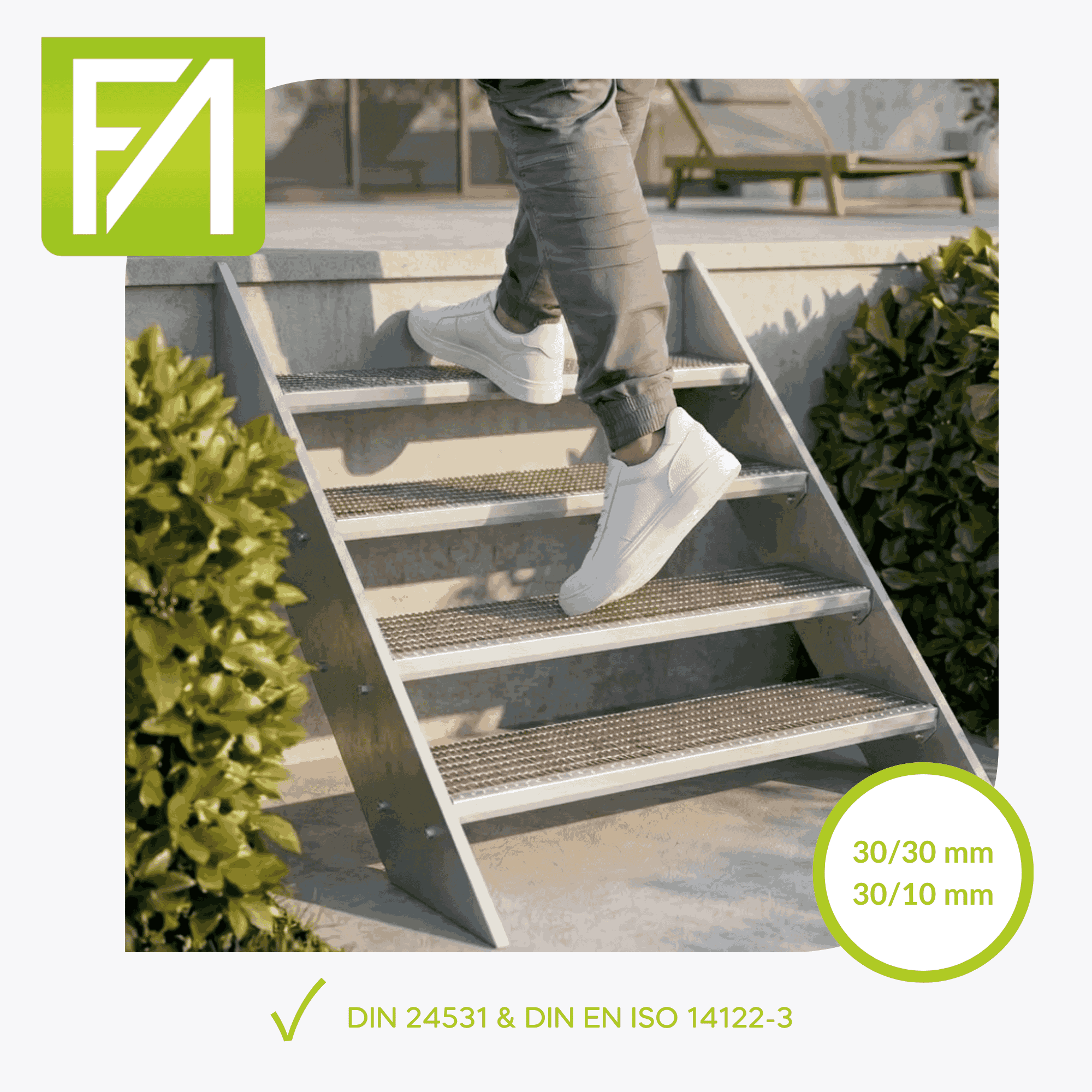 Gitterroststufe 900 x 270 MW 30-10 TS 35-2 Rutschhemmung R10-24-902731352.7