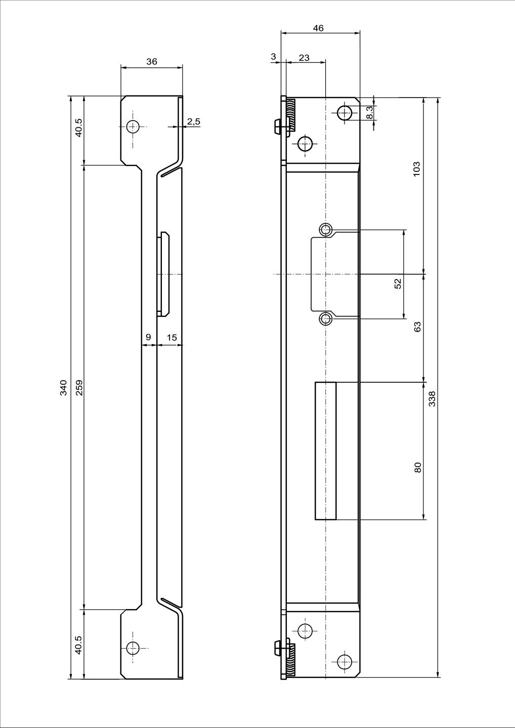 Anschlag Elektromagnetschloss Stahl verzinkt fuer 46x36 mm Links-89-11B16146X36L-A.4