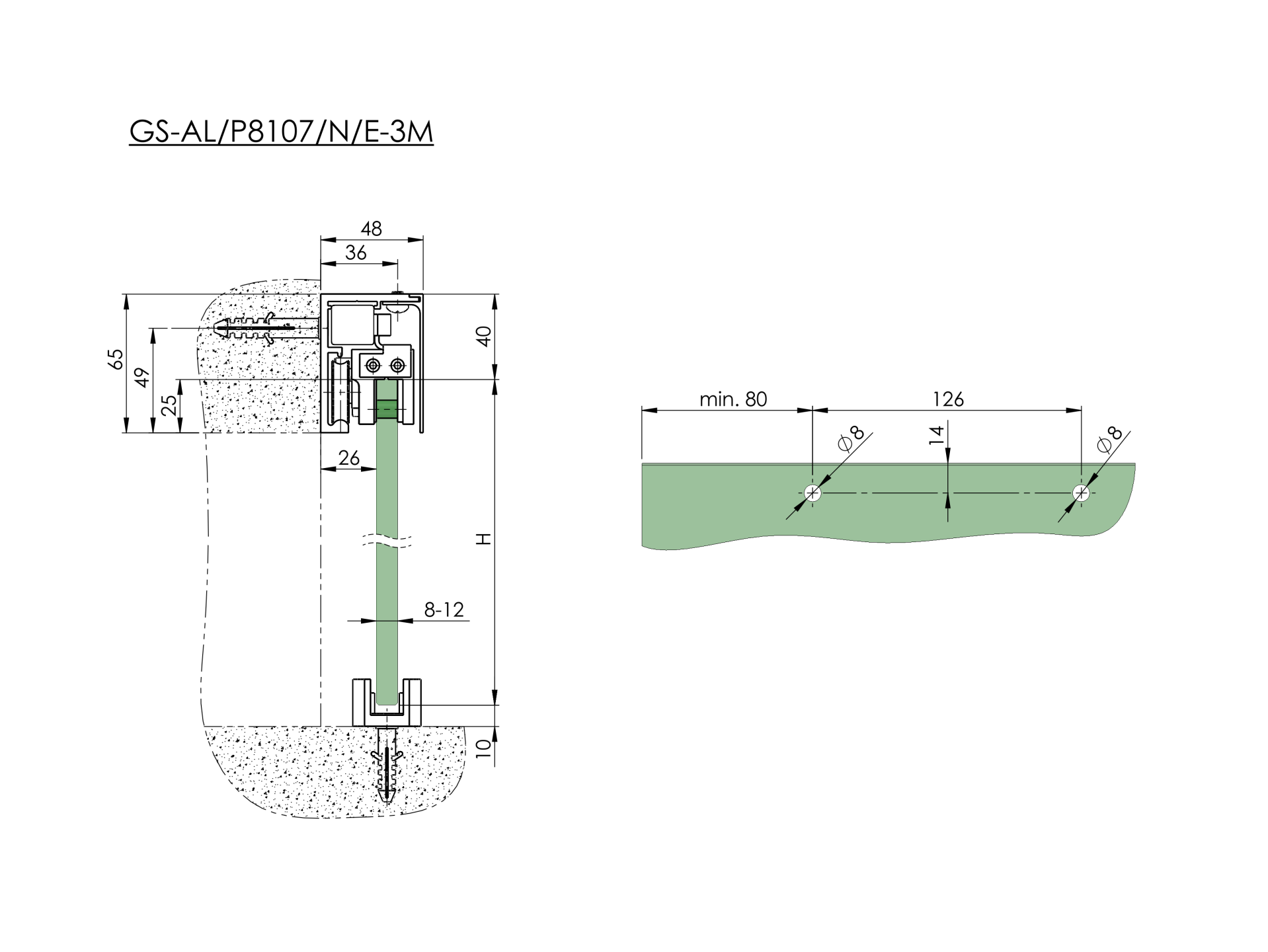 Glastuer Schiebetuersystem Oberfuehrung Soft-Stop- Alu eloxiert- 3000mm- 8-12mm Glas-89-11GSALP8107NE3M-A.4