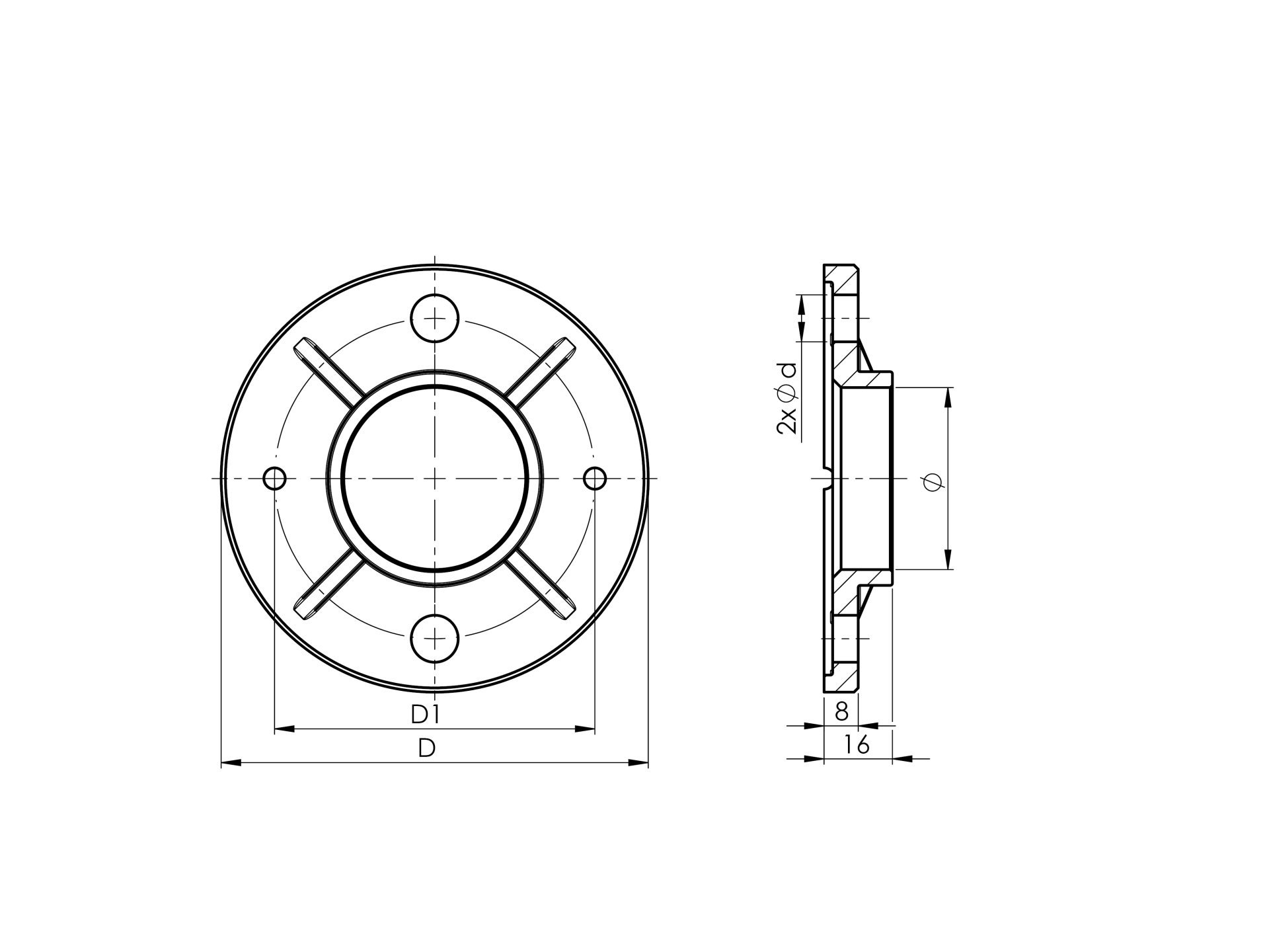 Bodenflansch Edelstahl AISI 304 Pfosten D48-3 mm- D100 mm- Schweissverbindung-89-11A0940048NB-A.4