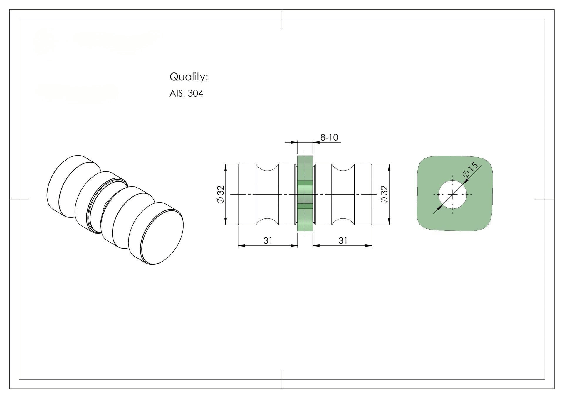 Glastuergriff beidseitig- Edelstahl V2A- matt gebuerstet- Ø 32mm-89-11GS304M926PCR-A.4