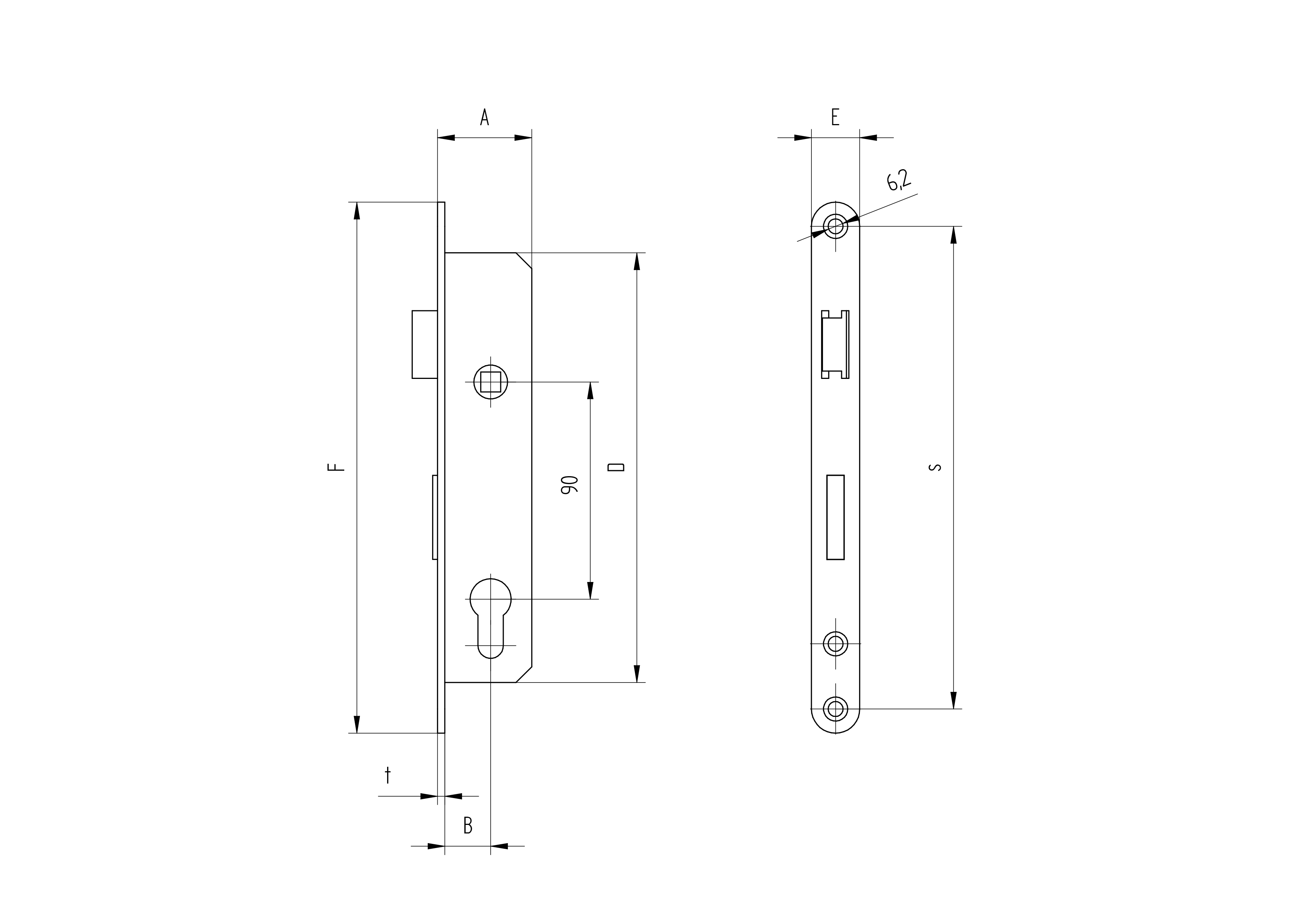 Zylinderschloss Stahl verzinkt 90 mm fuer JP Profil 40x40 mm-89-11B13022X90-A.4