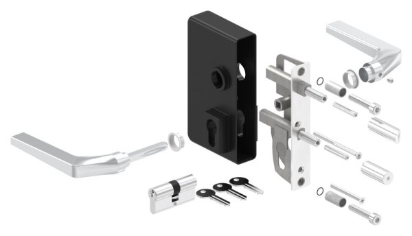 Gittertorschloss GTS 2 fuer Rohrstaerke 40-60mm- montagefertiges Set- schwarz-88-1156700-ALU.9005