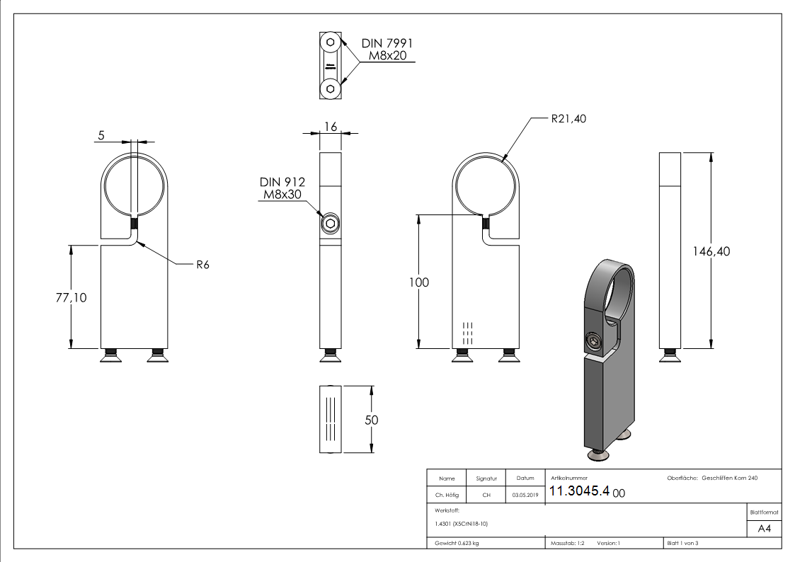 Spannring 100mm fuer Rundrohr Ø 42-4 mm - V2A-11-3045.4