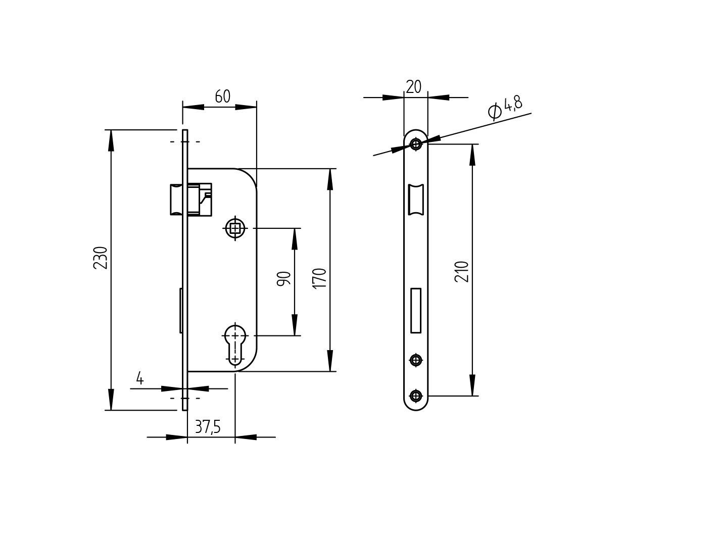 Einsteckschloss Stahl verzinkt fuer JP Profil 60x40mm 90mm Axialabstand-89-11B13040X90-A.4