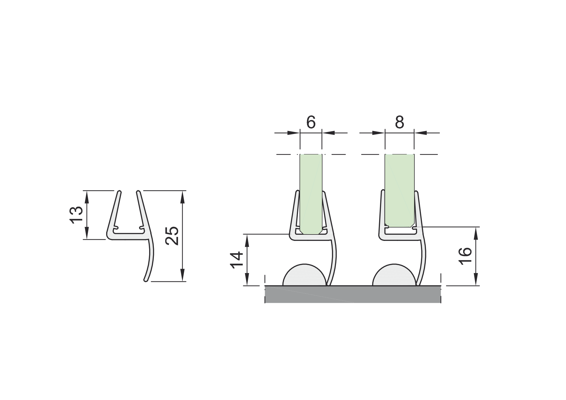 Dichtungsleiste H-Profil fuer Glastuer unten- 6-8 mm Glasstaerke- schwarz-89-11GSBLACKDT18NT-A.4