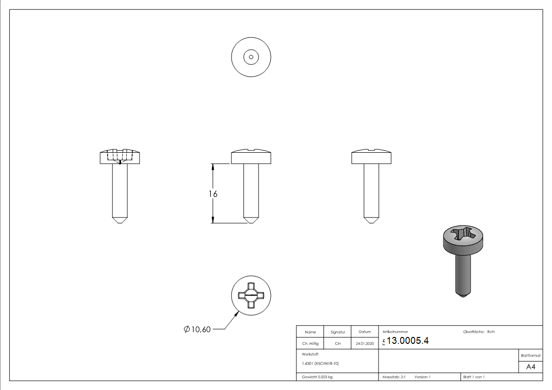 Linsenblechschraube V2A mit Kreuzschlitz 5-5x16 mm-13-0005.4