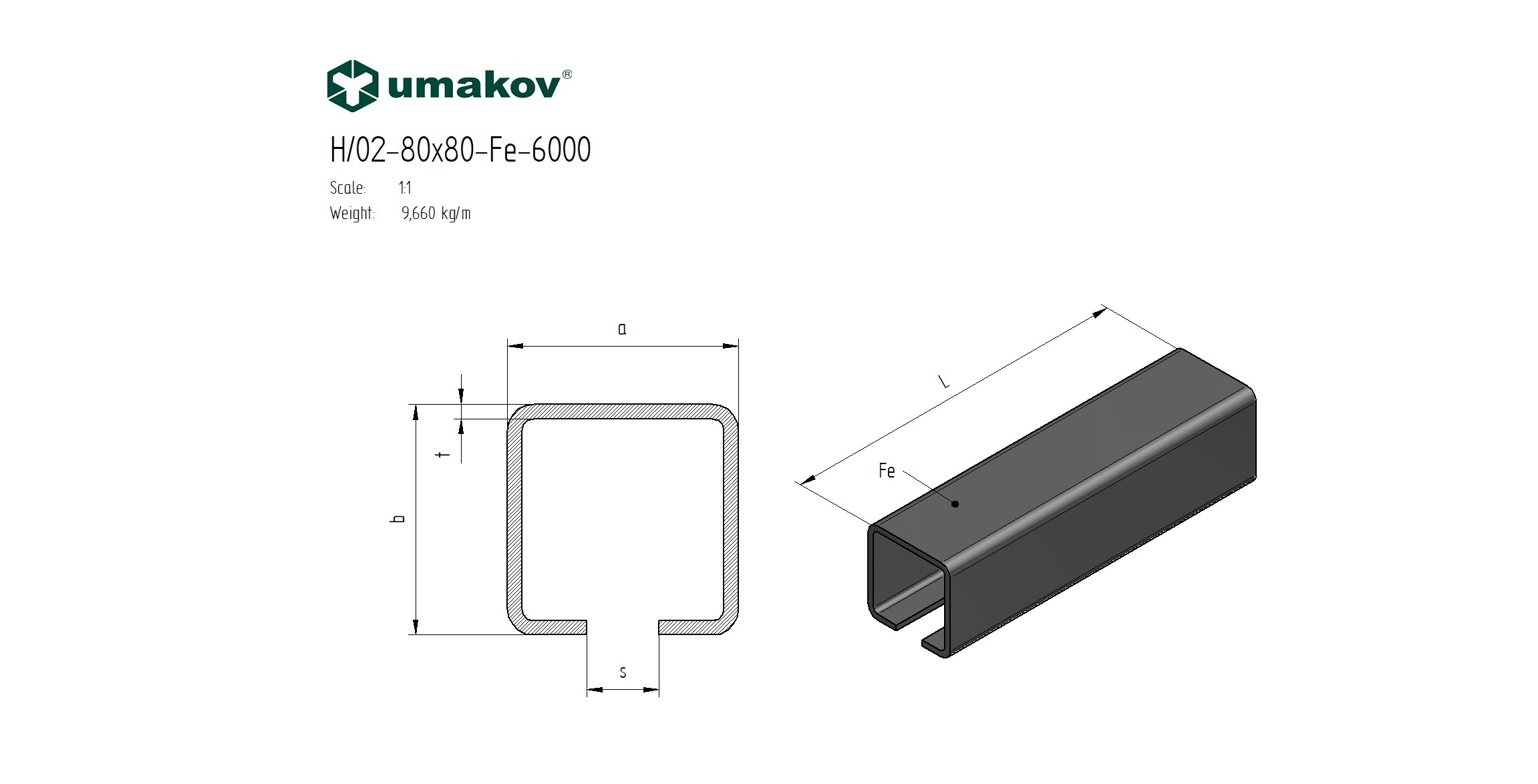 Laufschiene Stahl roh 80 x 80 x 5 mm L=6000 mm fuer freitragende Schiebetore-89-11H0280X80FE6000-A.4