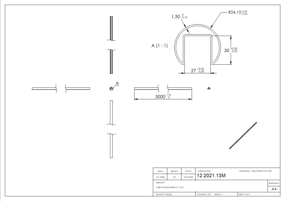 Nutrohr Ø 48-3x1-5 mm mit Nut- 27x30 mm Laenge- 3000 mm V4A Edelstahl-12-2021.13M
