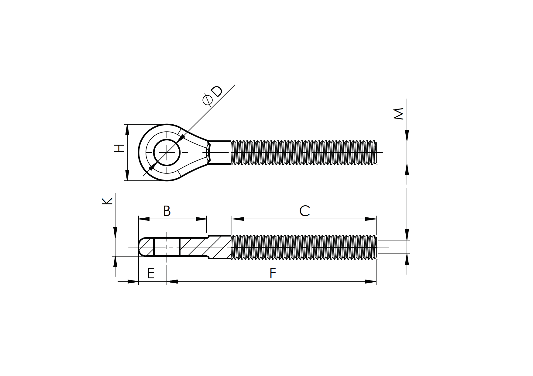 Seilterminal Edelstahl AISI 316 M6 Gewinde C- 30 B- 16 D- 8 H- 14 geschliffen-89-11A147333M6-A.4